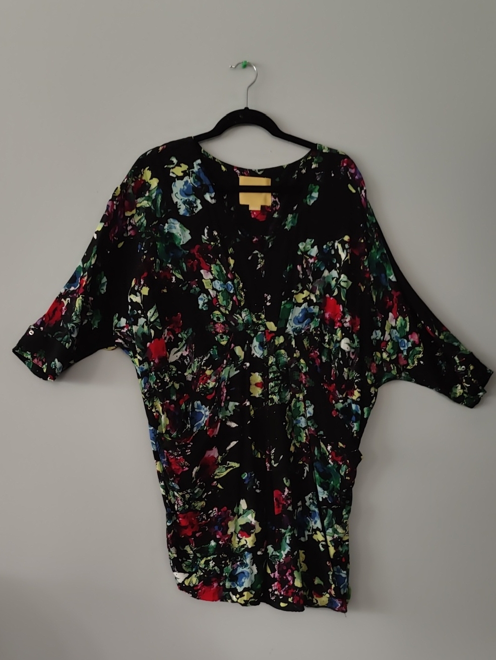 Anthropologie Maeve Black Floral V-Neck Tunic Dress